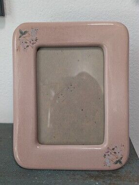 Vtg Terragrafics Picture Frame Floral Pink Crackle Glaze Ceramic Cottage Core